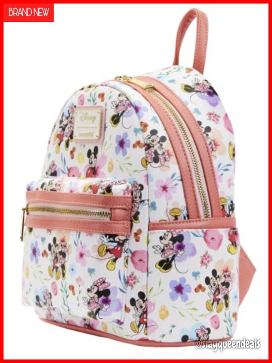Loungefly Disney Mickey Mouse Mini Backpack Floral Print Faux Leather